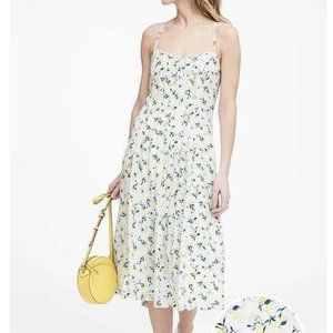 Like NEW Banana Republic Size 2 White Lemon Print Midi Sun Dress